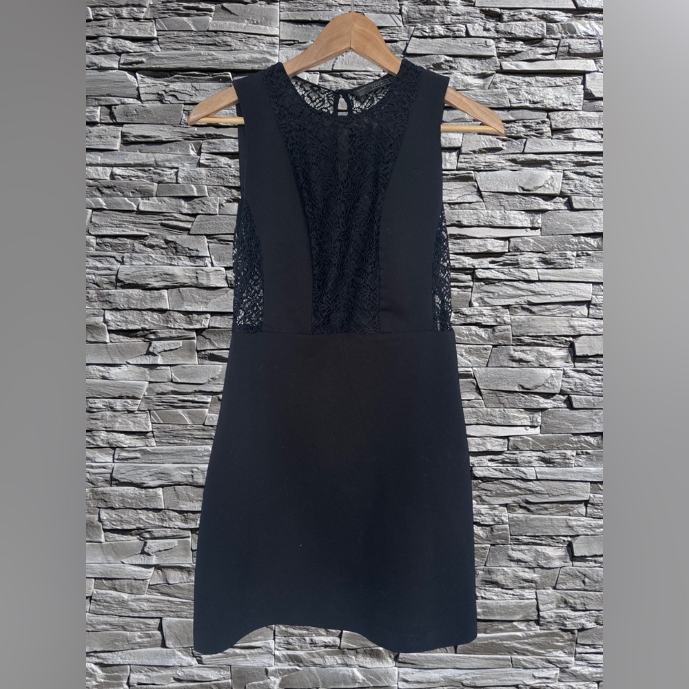 Zara Trafaluc Black Mini Dress with Intricate Lace Panels - Size S